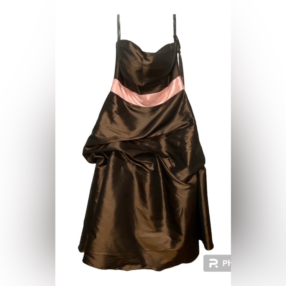 Bill Levkoff Y2K Chocolate Brown Pink Bubble Hem Bridesmaid Dress Size 12 - Picture 3 of 13